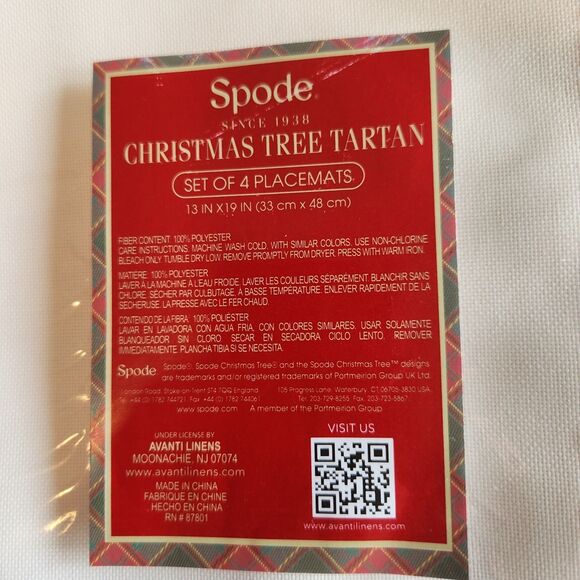Spode Christmas Tree TARTAN Set of 8 Placemats Fabric 13x19 Holiday Placemats - Picture 4 of 4